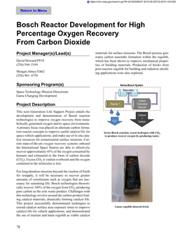 Bosch Reactor Development for High Percentage Oxygen Recovery from Carbon Dioxide