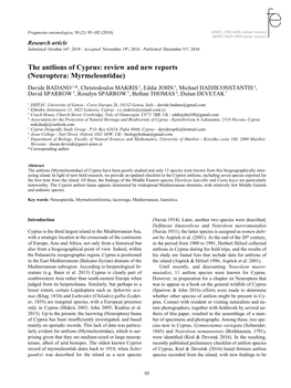 The Antlions of Cyprus: Review and New Reports (Neuroptera