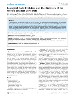 Ecological Guild Evolution and the Discovery of the World’S Smallest Vertebrate