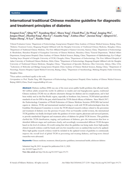 International Traditional Chinese Medicine Guideline for Diagnostic and Treatment Principles of Diabetes