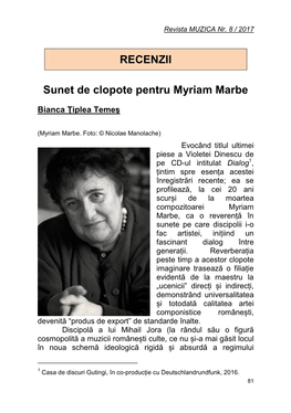 Sunet De Clopote Pentru Myriam Marbe