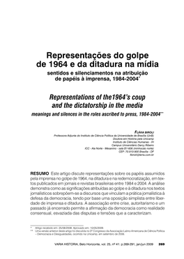 Representações Do Golpe De 1964 E Da Ditadura Na Mídia