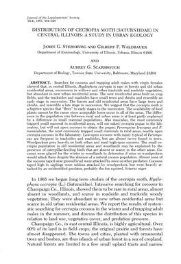 Distribution of Cecropia Moth (Saturniidae) in Central Illinois: a Study in Urban Ecology