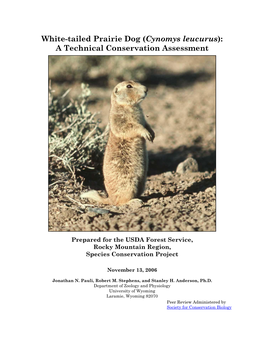 White-Tailed Prairie Dog (Cynomys Leucurus): a Technical Conservation Assessment