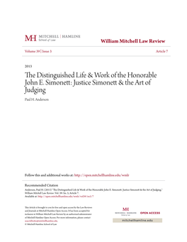 The Distinguished Life & Work of the Honorable John E. Simonett