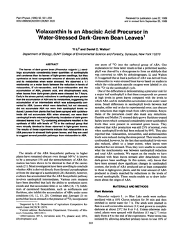 Violaxanthin Is an Abscisic Acid Precursor in Water-Stressed Dark-Grown Bean Leaves'