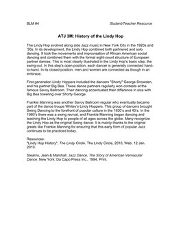 ATJ 3M: History of the Lindy Hop