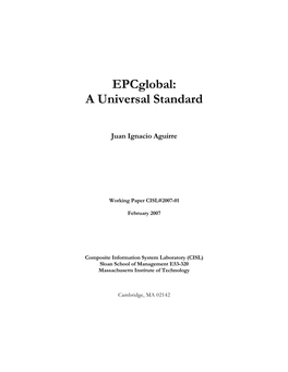 Epcglobal: a Universal Standard