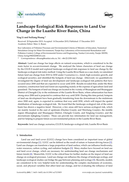 Landscape Ecological Risk Responses to Land Use Change in the Luanhe River Basin, China