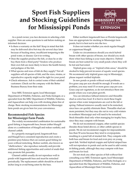 Sport Fish Suppliers and Stocking Guidelines for Mississippi Ponds