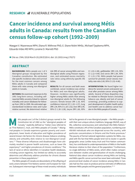 Cancer Incidence and Survival Among Métis Adults in Canada: Results from the Canadian Census Follow-Up Cohort (1992–2009)