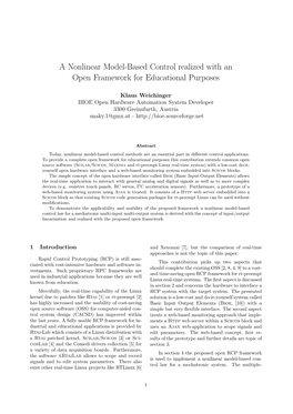 A Nonlinear Model-Based Control Realized with an Open Framework for Educational Purposes