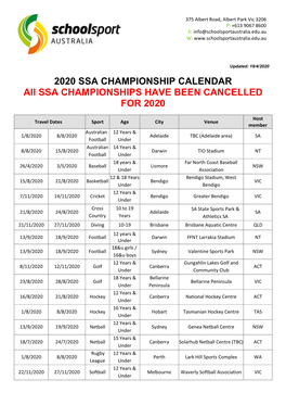 2020 SSA CHAMPIONSHIP CALENDAR All SSA CHAMPIONSHIPS HAVE BEEN CANCELLED for 2020