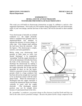 PRINCETON UNIVERSITY PHYSICS 104 LAB Physics Department Week #1