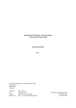 Quantitative Indicators of Corporatism: a Survey and Assessment Lane Kenworthy