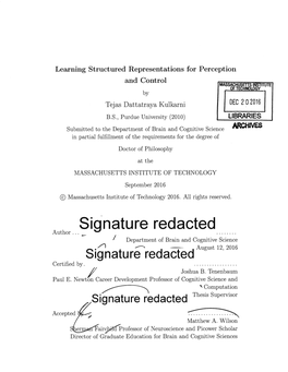 Author.. Signature Redacted I Department of Brain and Cognitive Science August 12, 2016 Signature Redacted Certified By