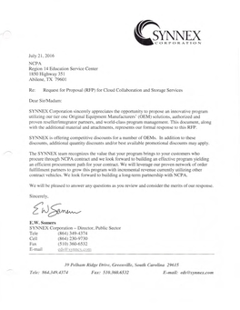 E.W. Somers SYNNEX Corporation -Director, Public Sector Tcle (864) 349-4374 Cell (864) 230-9730 Fax (510)360-6532 E-Mail Cds@Svnncx.Corn