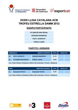 Xxxiii Lliga Catalana Acb Trofeu Estrella Damm 2012 Equips Participants