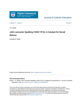 John Lancaster Spalding (1840-1916): a Catalyst for Social Reform