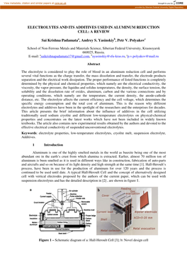 Electrolytes and Its Additives Used in Aluminum Reduction Cell: a Review