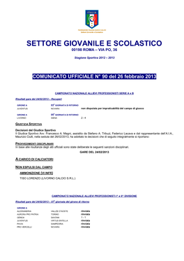 Settore Giovanile E Scolastico 00198 Roma – Via Po, 36