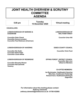 Joint Health Overview & Scrutiny Committee Agenda