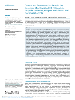 Current and Future Nonstimulants in the Treatment of Pediatric ADHD: Monoamine Reuptake Inhibitors, Receptor Modulators, And