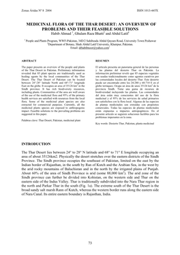 MEDICINAL FLORA of the THAR DESERT: an OVERVIEW of PROBLEMS and THEIR FEASIBLE SOLUTIONS Habib Ahmad 1, Ghulam Raza Bhatti2 and Abdul Latif1