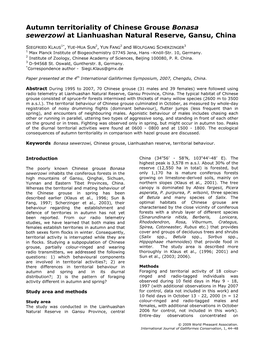 Autumn Territoriality of Chinese Grouse Bonasa Sewerzowi at Lianhuashan Natural Reserve, Gansu, China
