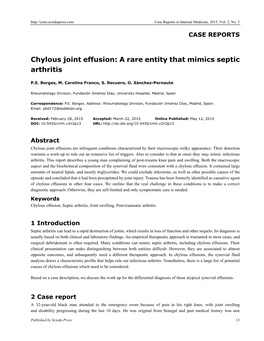 Chylous Joint Effusion: a Rare Entity That Mimics Septic Arthritis