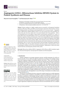 Angiogenin (ANG)—Ribonuclease Inhibitor (RNH1) System in Protein Synthesis and Disease