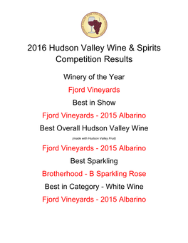 2016 Hudson Valley Wine & Spirits Competition Results