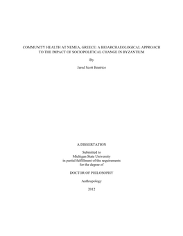 Community Health at Nemea, Greece: a Bioarchaeological Approach to the Impact of Sociopolitical Change in Byzantium