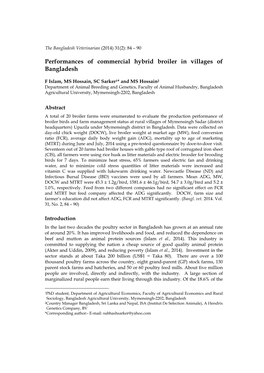 Performances of Commercial Hybrid Broiler in Villages of Bangladesh