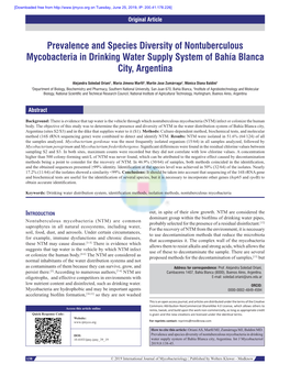 Prevalence and Species Diversity of Nontuberculous Mycobacteria in Drinking Water Supply System of Bahía Blanca City, Argentina