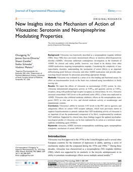 New Insights Into the Mechanism of Action of Viloxazine: Serotonin and Norepinephrine Modulating Properties