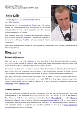 Sean Kelly Carière Informations Wikipédia 2015-01-17