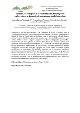 Estudos Morfológicos E Moleculares Em Aurantiporus Pulcherrimus E Aurantiopileus Mayanensis (Polyporales)