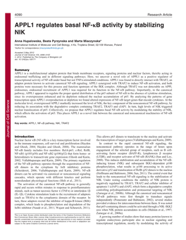 APPL1 Regulates Basal NF-Kb Activity by Stabilizing