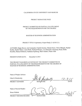 Southern California International Airport Exploratory Study 2.1 Prepared By: CSUSM FEMBA Cohort Class 2014 Entry