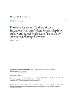 Incestuous Marriages Where Relationship Is by Affinity and Parties Evade Law of Domicile by Attempting Marriage Elsewhere John D