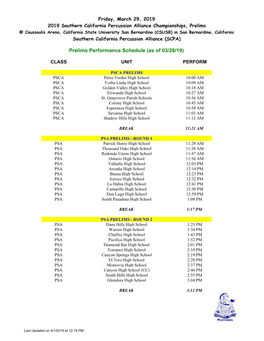 Prelims Performance Schedule (As of 03/28/19)