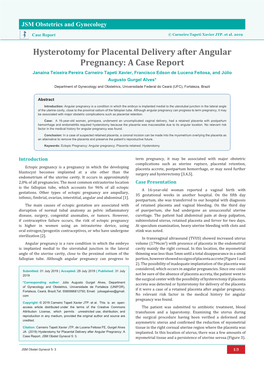 Hysterotomy for Placental Delivery After Angular Pregnancy