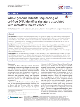 Whole-Genome Bisulfite Sequencing of Cell-Free DNA Identifies Signature Associated with Metastatic Breast Cancer Christophe Legendre†, Gerald C