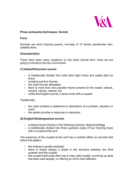 Prose and Poetry Techniques: Sonnet