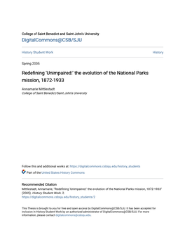 The Evolution of the National Parks Mission, 1872-1933