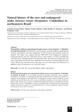 Natural History of the Rare and Endangered Snake Atractus Ronnie (Serpentes: Colubridae) in Northeastern Brazil