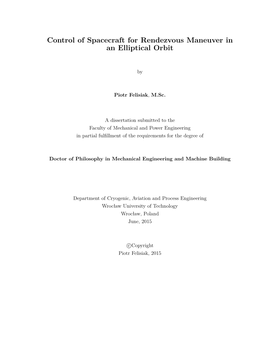 Control of Spacecraft for Rendezvous Maneuver in an Elliptical Orbit