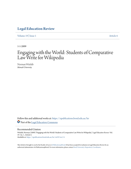 Students of Comparative Law Write for Wikipedia Norman Witzleb Monash University