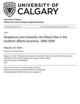 The Blood Tribe in the Southern Alberta Economy, 1884-1939